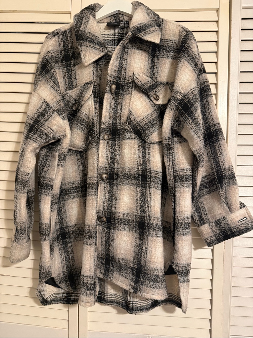 Vero Moda Luna Plaid Utility Shirt Jacket Size L NWT Black Cream